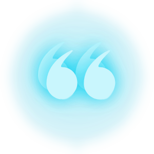 A stylized quotation mark.