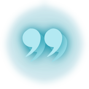 A stylized quotation mark.