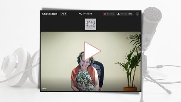 Adva Shaviv as seen in a screen capture of the Riverside podcast application, wearing headphones and smiling while listening. The ChatAholic - former name of the podcast - logo is at the top of the screen.