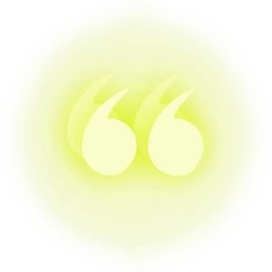 A stylized quotation mark.
